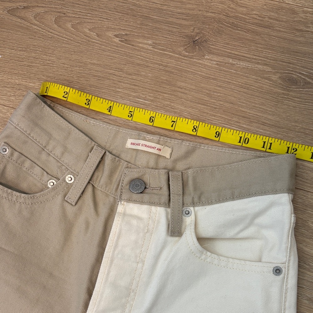 Levi's Ribcage Straight Ankle Two Toned Women's Tan Off White Jeans W25 L27 - Picture 12 of 13